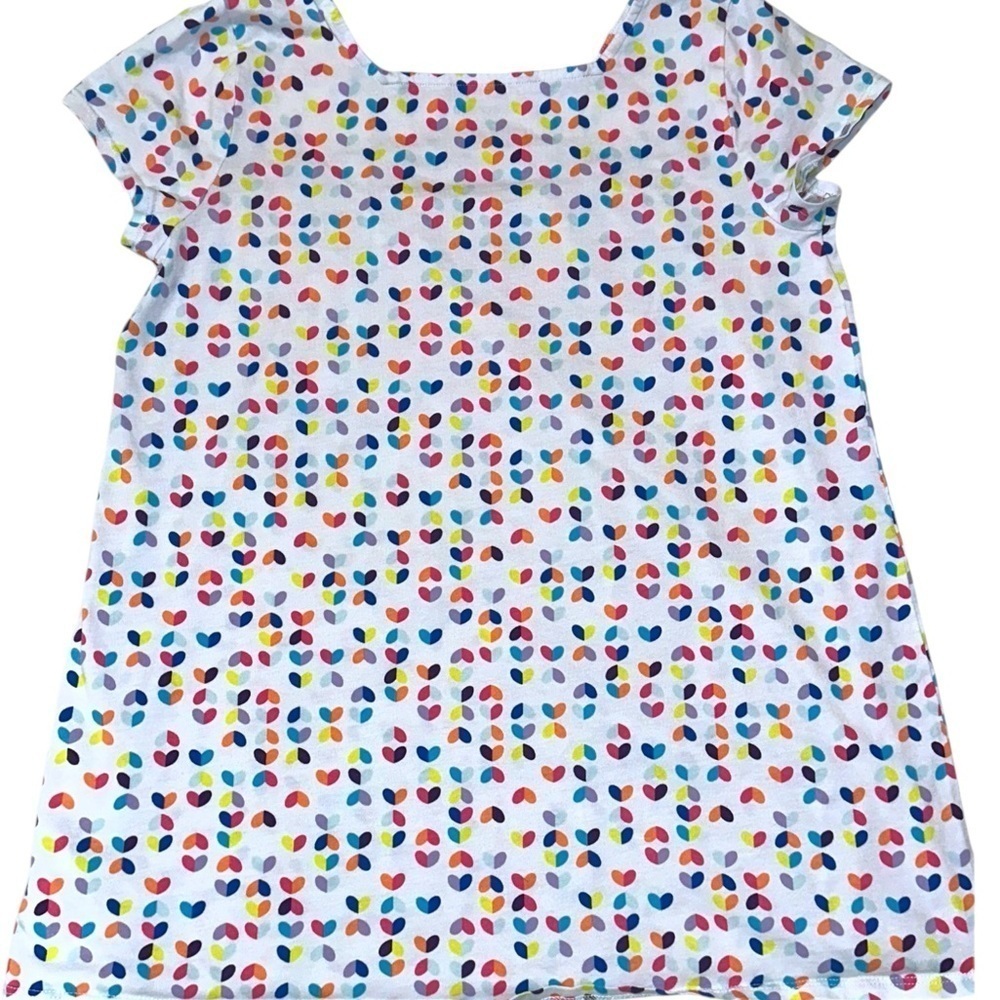 LANDS ' END Girls Short Sleeve Shirt Colorful Heart Pattern 10-12 Medium - Picture 4 of 5